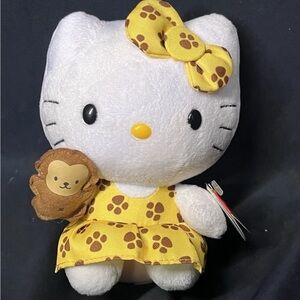 TY Hello Kitty Sanrio 6” Plush Paw Print Yellow Dress & Bow W Monkey Stuffed Cat